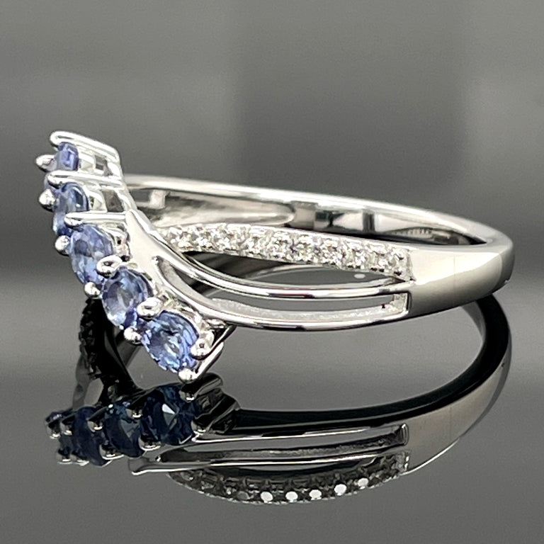 RING AUS 925/- SILBER RHODINIERT MIT TANSANIT & ZIRKON