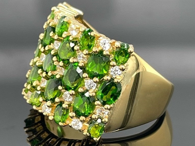 RING AUS 925/- SILBER VERGOLDET MIT CHROMDIOPSID & ZIRKON