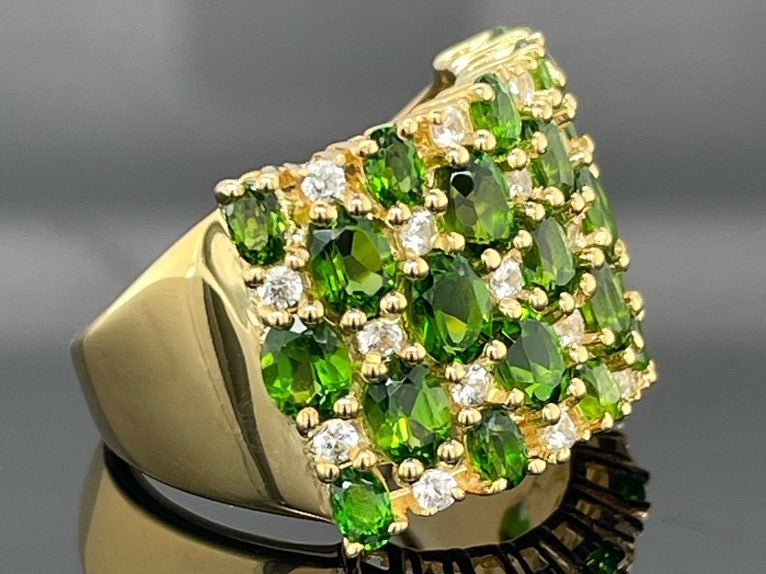 RING AUS 925/- SILBER VERGOLDET MIT CHROMDIOPSID & ZIRKON