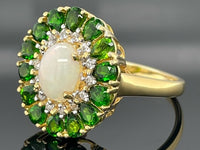 RING AUS 925/- SILBER VERGOLDET MIT OPAL & CHROMDIOPSID