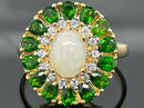 RING AUS 925/- SILBER VERGOLDET MIT OPAL & CHROMDIOPSID
