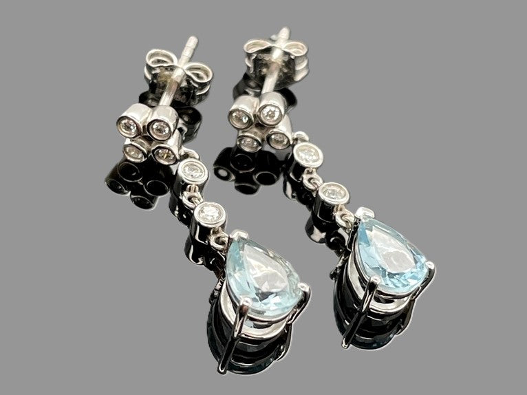 OHRSTECKER AUS 950/- PLATIN MIT AQUAMARIN & DIAMANT SI