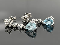 OHRSTECKER AUS 950/- PLATIN MIT AQUAMARIN & DIAMANT SI