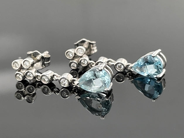 OHRSTECKER AUS 950/- PLATIN MIT AQUAMARIN & DIAMANT SI