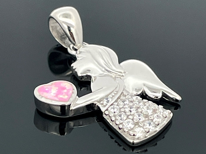 "ENGEL" ANHÄNGER AUS 925/- SILBER RHODINIERT MIT ZIRKONIA & SYNT.OPAL