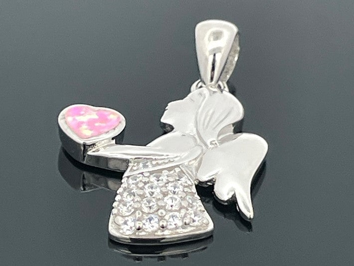 "ENGEL" ANHÄNGER AUS 925/- SILBER RHODINIERT MIT ZIRKONIA & SYNT.OPAL