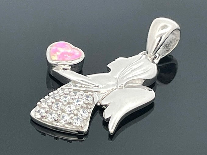 "ENGEL" ANHÄNGER AUS 925/- SILBER RHODINIERT MIT ZIRKONIA & SYNT.OPAL