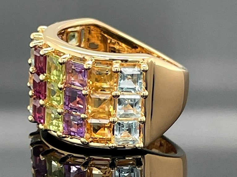 RING AUS 925/- SILBER VERGOLDET MIT MULTI EDELSTEINE