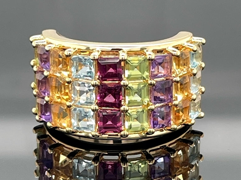 RING AUS 925/- SILBER VERGOLDET MIT MULTI EDELSTEINE