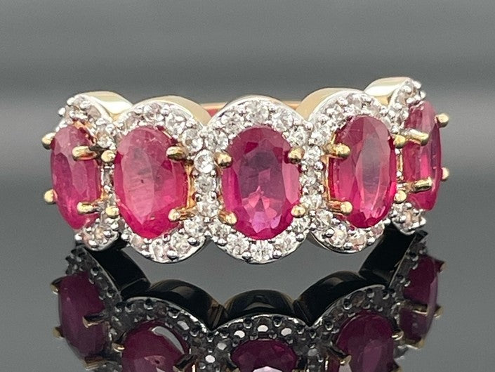 RING AUS 925/- SILBER VERGOLDET MIT SAMBIA RUBIN & ZIRKON