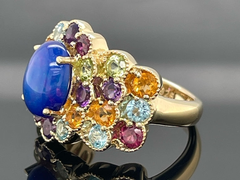 RING AUS 925/- SILBER VERGOLDET MIT ÄTHIOP. OPAL & MULTI EDELSTEINE