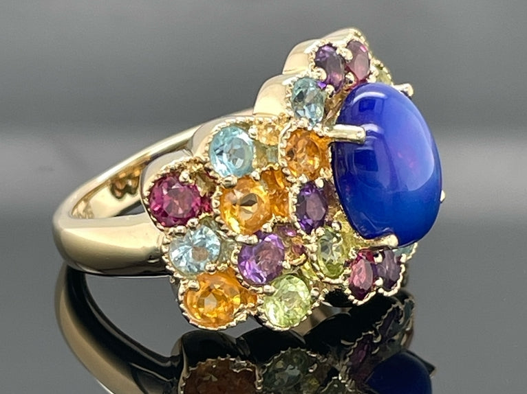 RING AUS 925/- SILBER VERGOLDET MIT ÄTHIOP. OPAL & MULTI EDELSTEINE