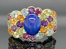 RING AUS 925/- SILBER VERGOLDET MIT ÄTHIOP. OPAL & MULTI EDELSTEINE
