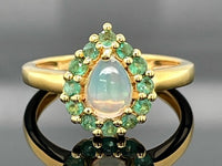 RING AUS 925/- SILBER VERGOLDET MIT ÄTHIOP. OPAL & SMARAGDEN