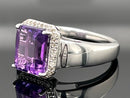 RING AUS 925/- SILBER RHODINIERT MIT AMETHYST & DIAMANTEN