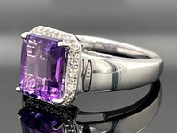 RING AUS 925/- SILBER RHODINIERT MIT AMETHYST & DIAMANTEN