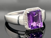 RING AUS 925/- SILBER RHODINIERT MIT AMETHYST & DIAMANTEN