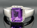 RING AUS 925/- SILBER RHODINIERT MIT AMETHYST & DIAMANTEN