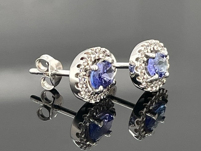 OHRSTECKER AUS 925/- SILBER RHODINIERT MIT TANSANIT & ZIRKON