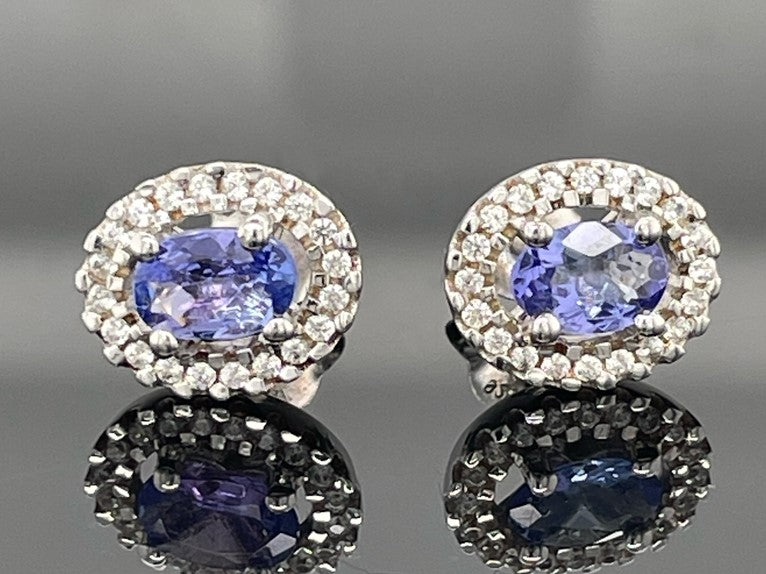OHRSTECKER AUS 925/- SILBER RHODINIERT MIT TANSANIT & ZIRKON