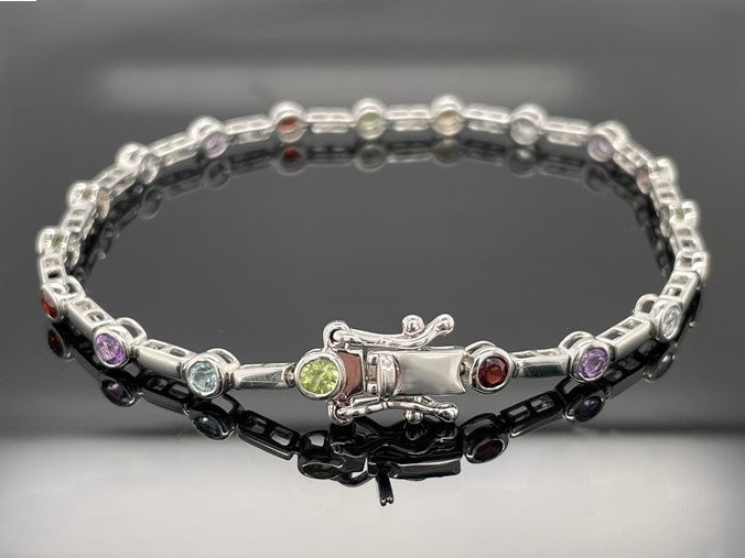 ARMBAND 925/-SILBER RHODINIERT MIT MULTI EDELSTEIN
