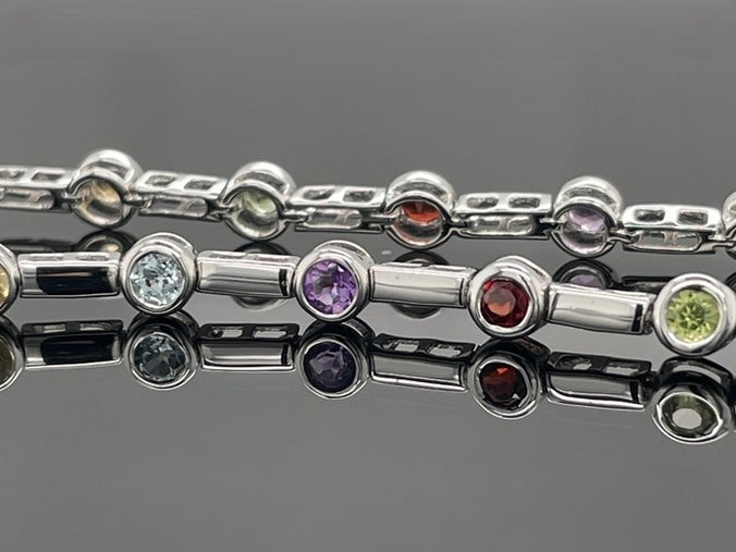 ARMBAND 925/-SILBER RHODINIERT MIT MULTI EDELSTEIN