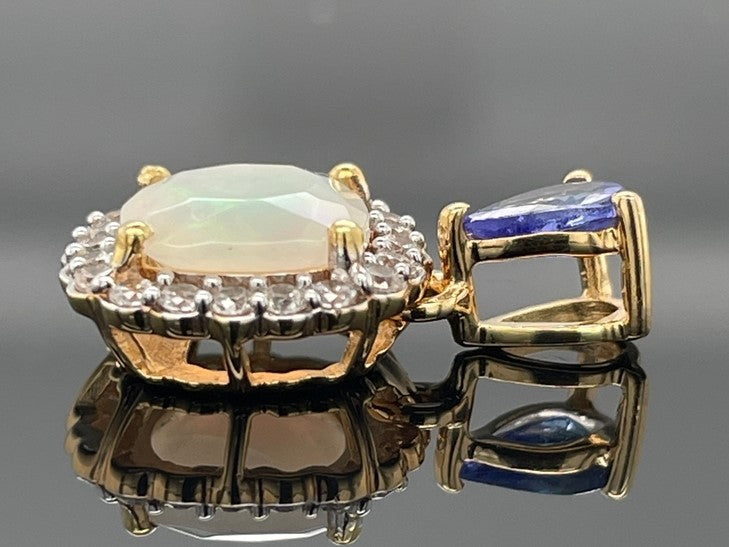 ANHÄNGER AUS 925/- SILBER VERGOLDET MIT ÄTHIOP. OPAL, TANSANIT & ZIRKON