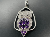 "EULE" ANHÄNGER AUS 925/- SILBER RHODINIERT MIT AMETHYST & ZIRKON
