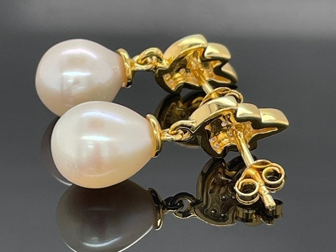 OHRSTECKER AUS 925/- SILBER BICOLOR MIT SÜßWASSERZUCHTPERLE & ZIRKON
