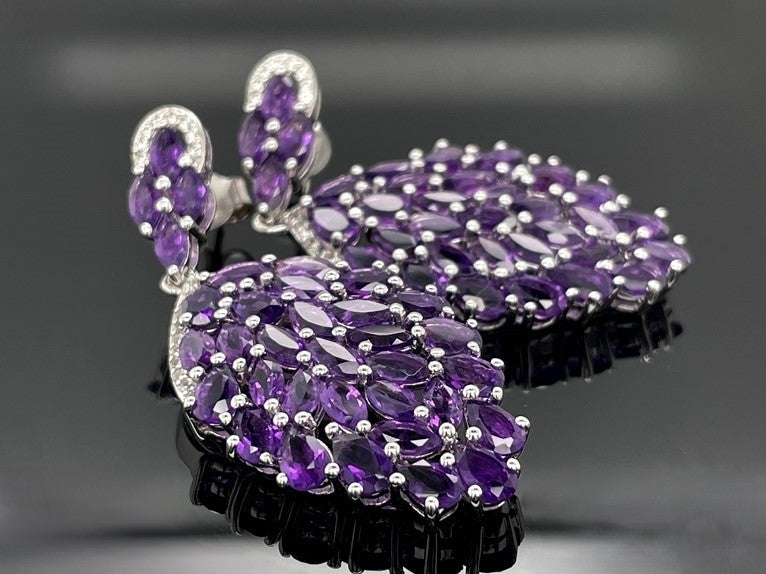 OHRSTECKER AUS 925/- SILBER RHODINIERT MIT AMETHYST & ZIRKON