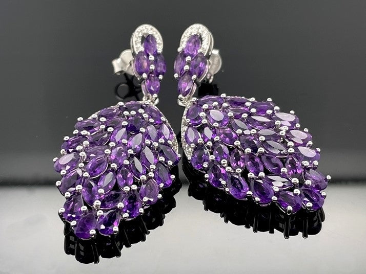 OHRSTECKER AUS 925/- SILBER RHODINIERT MIT AMETHYST & ZIRKON