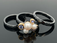 RING SET GR. 17 (CA.53) AUS 375/- GELBGOLD & KERAMIK MIT TANSANIT & SWZP