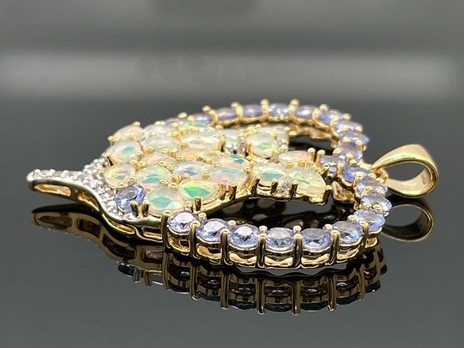 ANHÄNGER AUS 925/- SILBER VERGOLDET MIT ÄTHIOP. OPAL ,TANSANIT AAA & ZIRKON