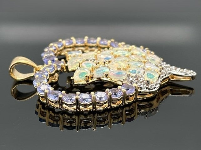 ANHÄNGER AUS 925/- SILBER VERGOLDET MIT ÄTHIOP. OPAL ,TANSANIT AAA & ZIRKON