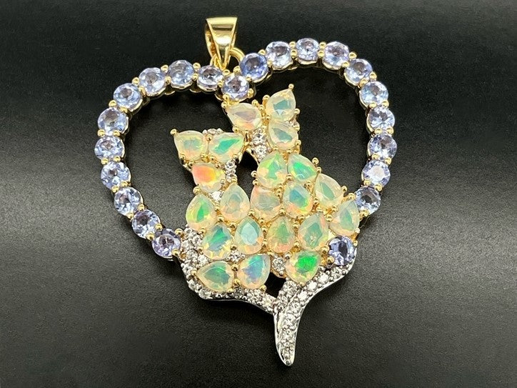 ANHÄNGER AUS 925/- SILBER VERGOLDET MIT ÄTHIOP. OPAL ,TANSANIT AAA & ZIRKON
