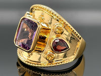 RING AUS 925/- SILBER VERGOLDET MIT AMETHYST, GRANAT, CITRIN