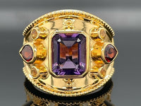 RING AUS 925/- SILBER VERGOLDET MIT AMETHYST, GRANAT, CITRIN