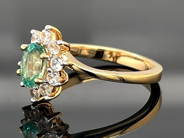 RING AUS 925/- SILBER VERGOLDET MIT SAMBIA SMARAGD & ZIRKON