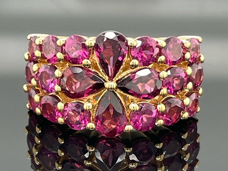 RING AUS 925/- SILBER VERGOLDET MIT RHODOLITH