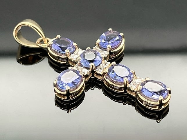 ANHÄNGER AUS 375/- GELBGOLD MIT TANSANIT & ZIRKON