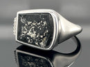 RING AUS 925/- SILBER RHODINIERT MIT TURMALIN/FEINSILBER BEH. &  ZIRKON