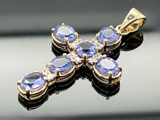 ANHÄNGER AUS 375/- GELBGOLD MIT TANSANIT & ZIRKON