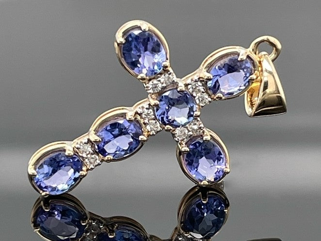 ANHÄNGER AUS 375/- GELBGOLD MIT TANSANIT & ZIRKON