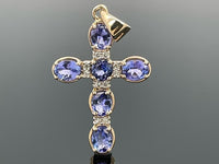 ANHÄNGER AUS 375/- GELBGOLD MIT TANSANIT & ZIRKON