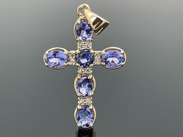 ANHÄNGER AUS 375/- GELBGOLD MIT TANSANIT & ZIRKON