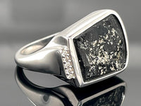 RING AUS 925/- SILBER RHODINIERT MIT TURMALIN/FEINSILBER BEH. &  ZIRKON