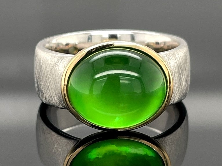 RING AUS 925/- SILBER BICOLOR MIT BERNSTEIN/PERMUTT-DUBL.BEH. ( CA.2,40 ct.)