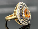 RING AUS 925/- SILBER VERGOLDET MIT CITRIN, TANSANIT & ZIRKON