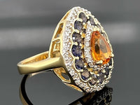 RING AUS 925/- SILBER VERGOLDET MIT CITRIN, TANSANIT & ZIRKON