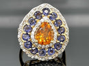 RING AUS 925/- SILBER VERGOLDET MIT CITRIN, TANSANIT & ZIRKON